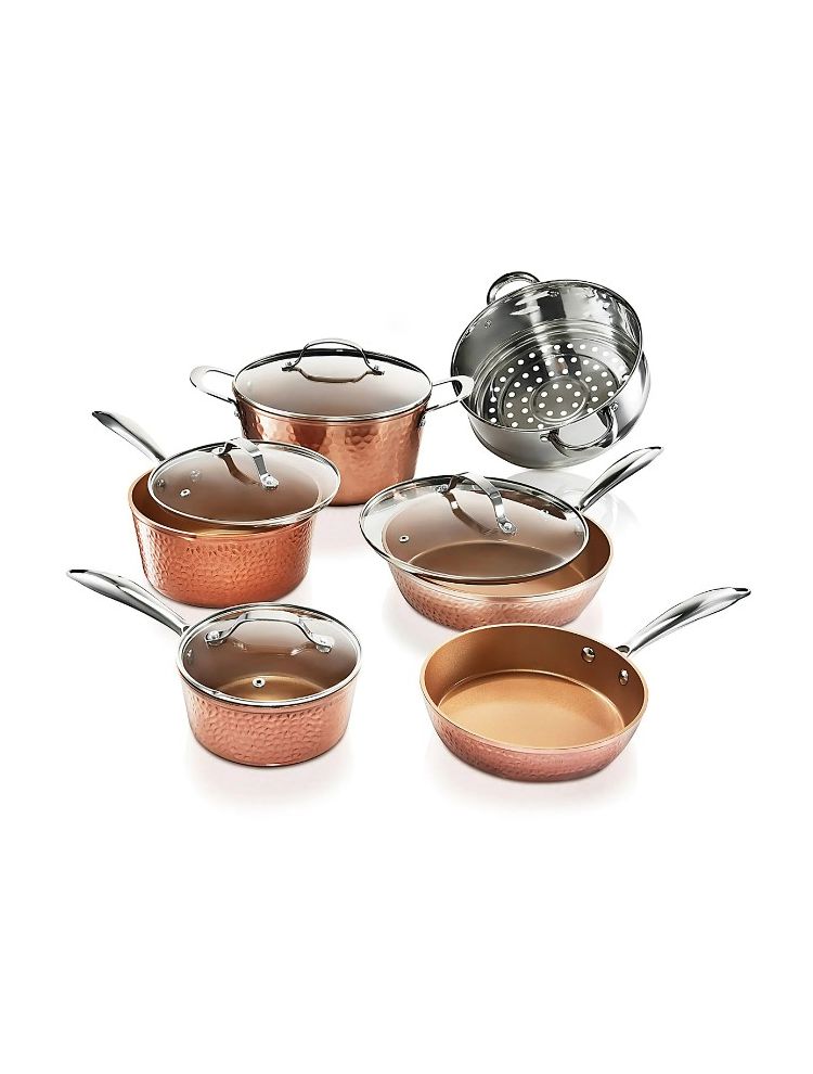10 Piece Hammered Cookware Set, Oven Safe, Dishwasher Safe - Elegant Pots & Pans