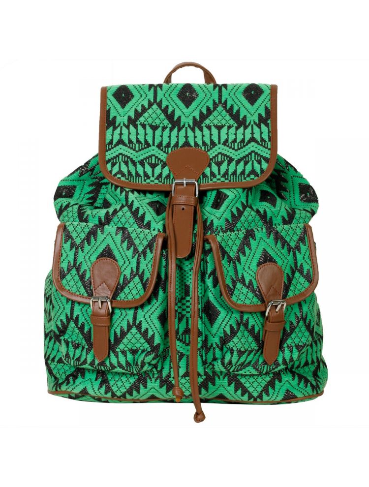 Reggel Green Jacquard Fabric Backpack