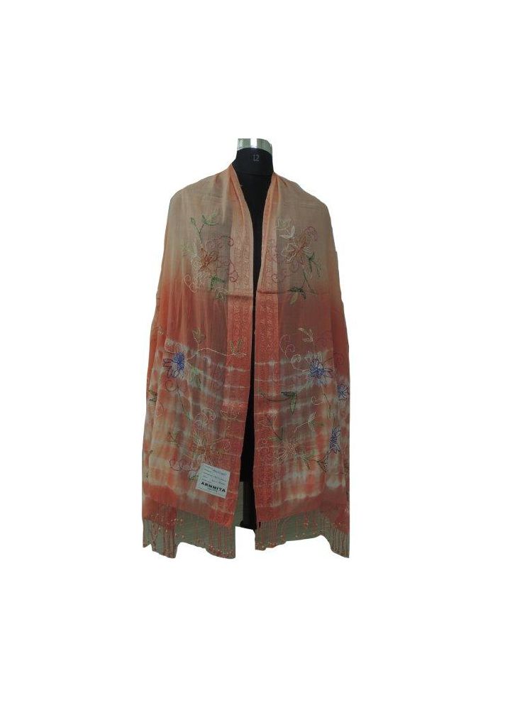 ArnNita Peach Oragne Flower Design Scarf