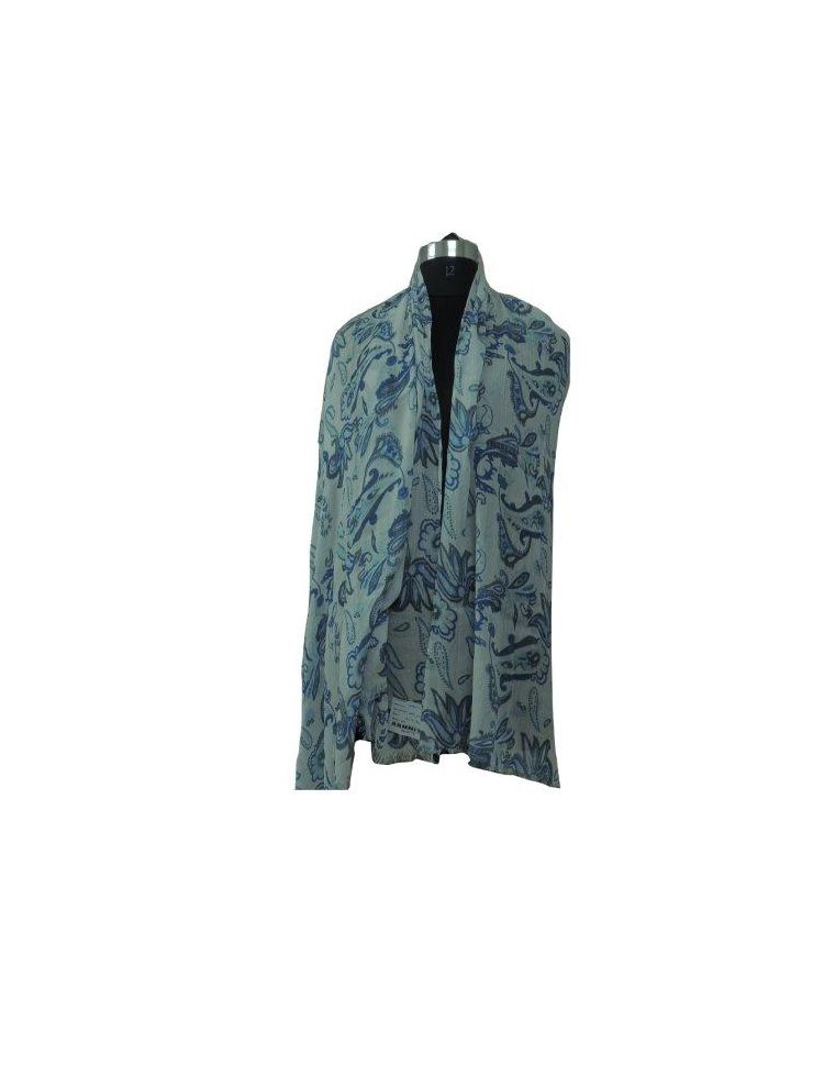 Arnnita Dark Blue Flower Print White Scarf
