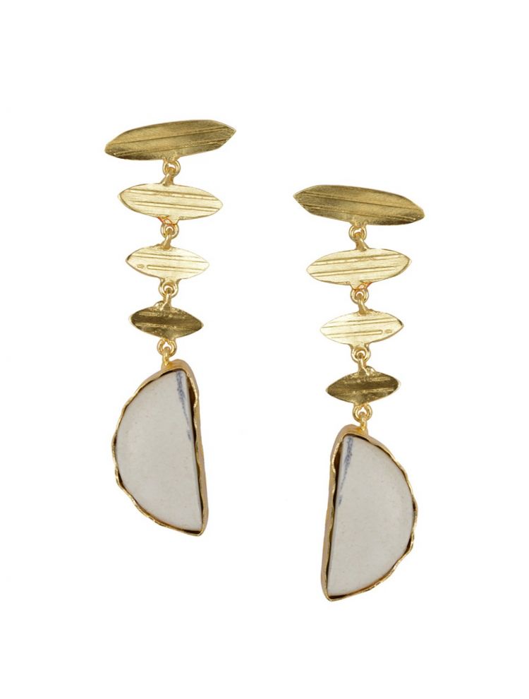 Golden Earrings with White Bhatti Stone