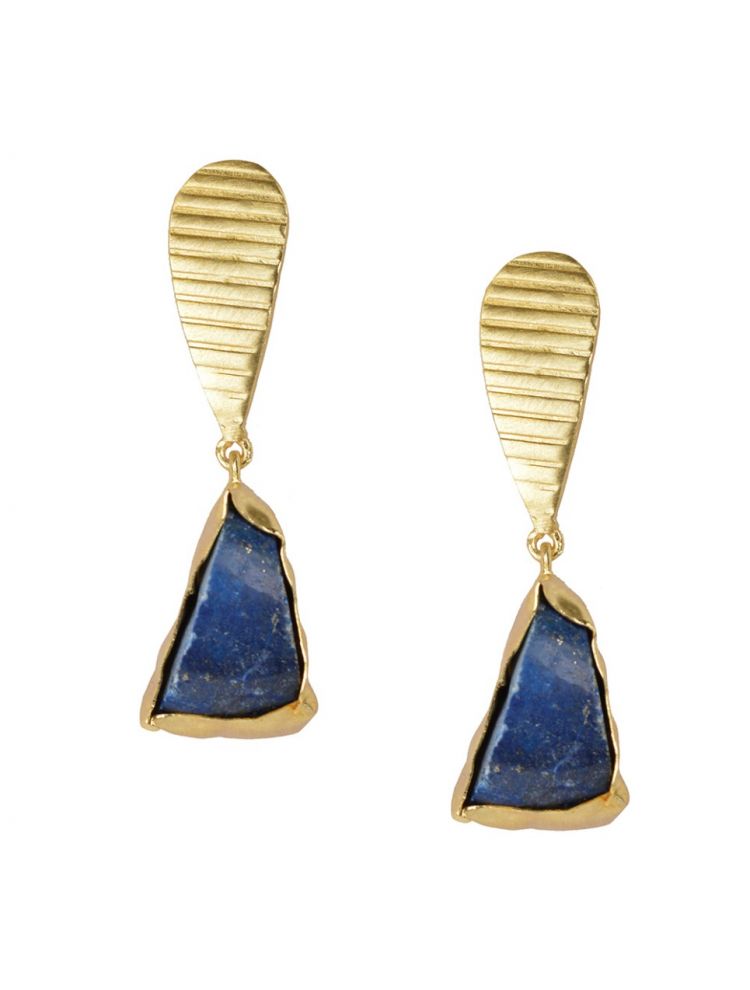 Golden Earrings with Lapis Stone