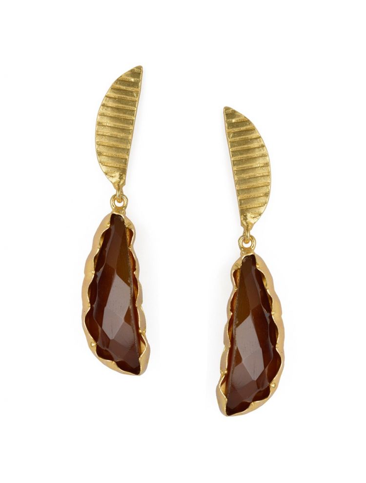 Golden Earrings With Smokey Stone 