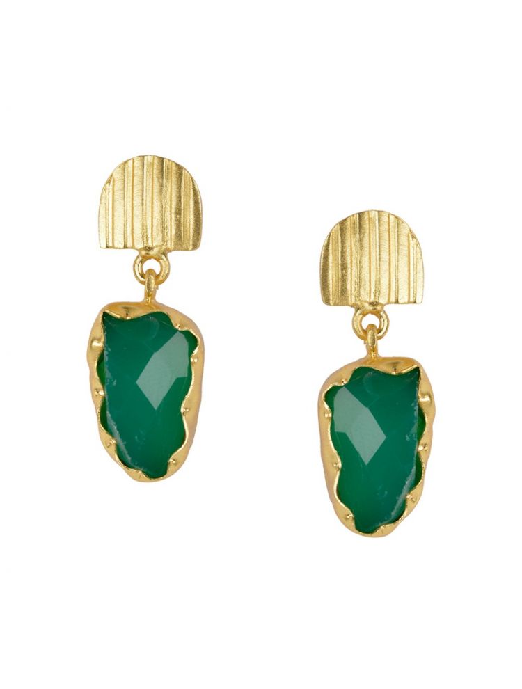 Golden Earrings With Green Onex Stone
