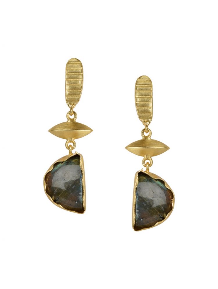 Golden Earrings With Lebrorite Stone