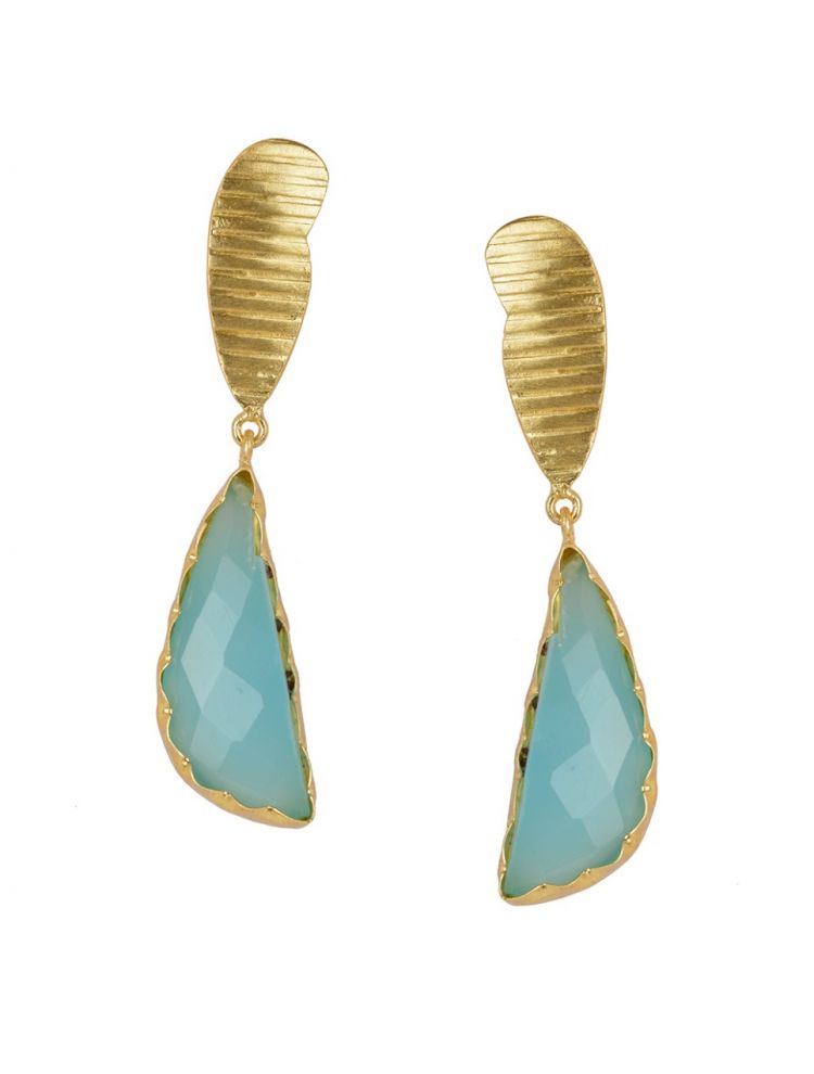 Golden Earrings With Aqua Stone