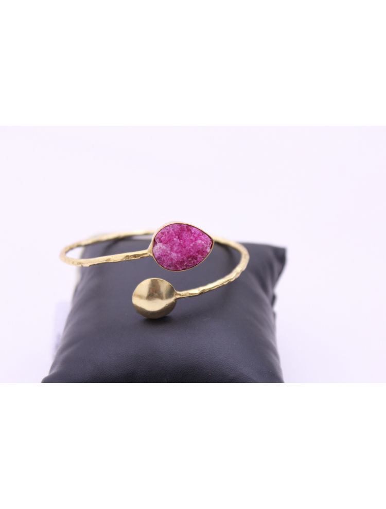 Gold Plated Purple Stone Brass Cuff