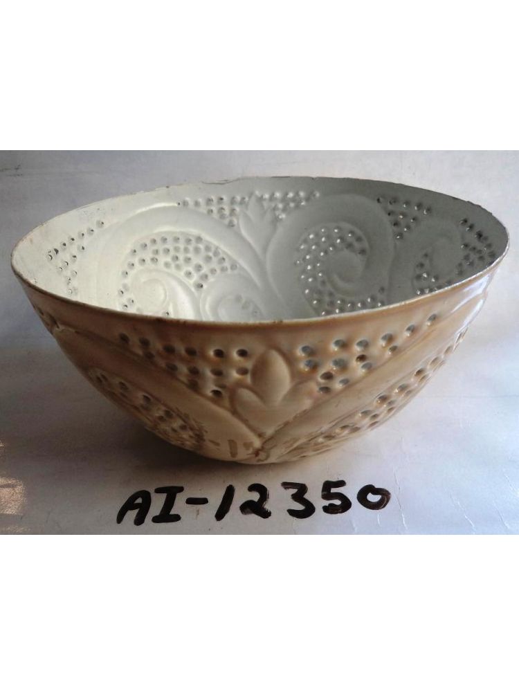 White Embossed Dry Fruit Serving Bowl