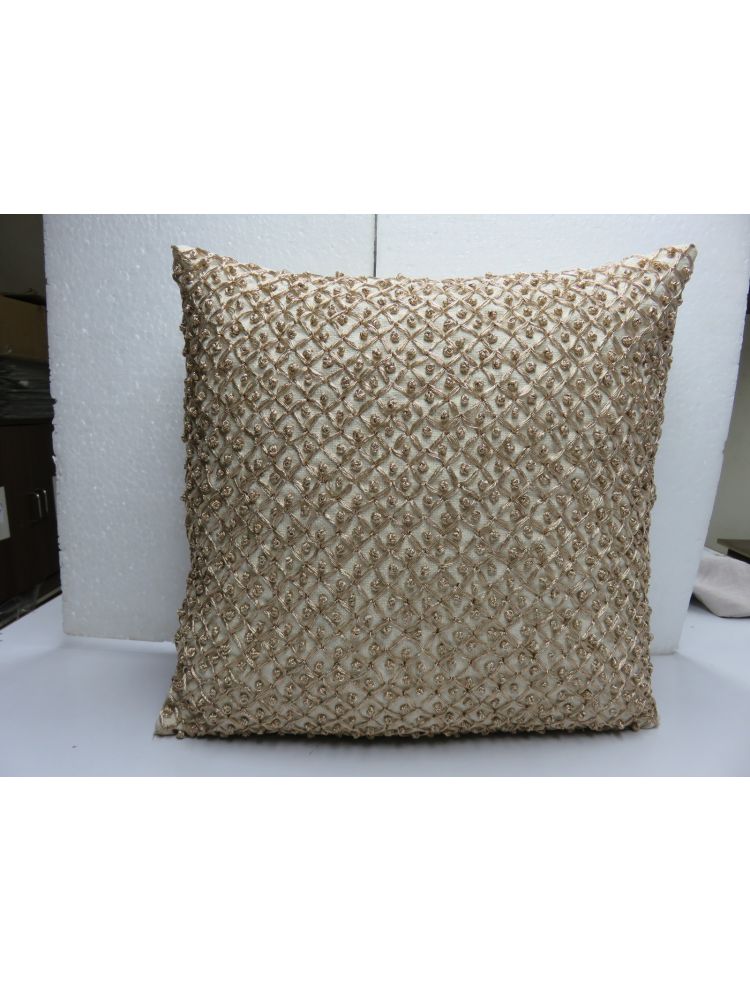 Golden Beaded Cushion Cover