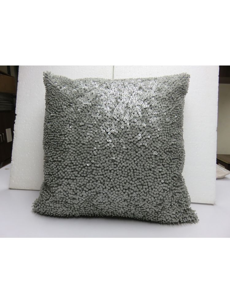 Grey Beaded Cushion Cover
