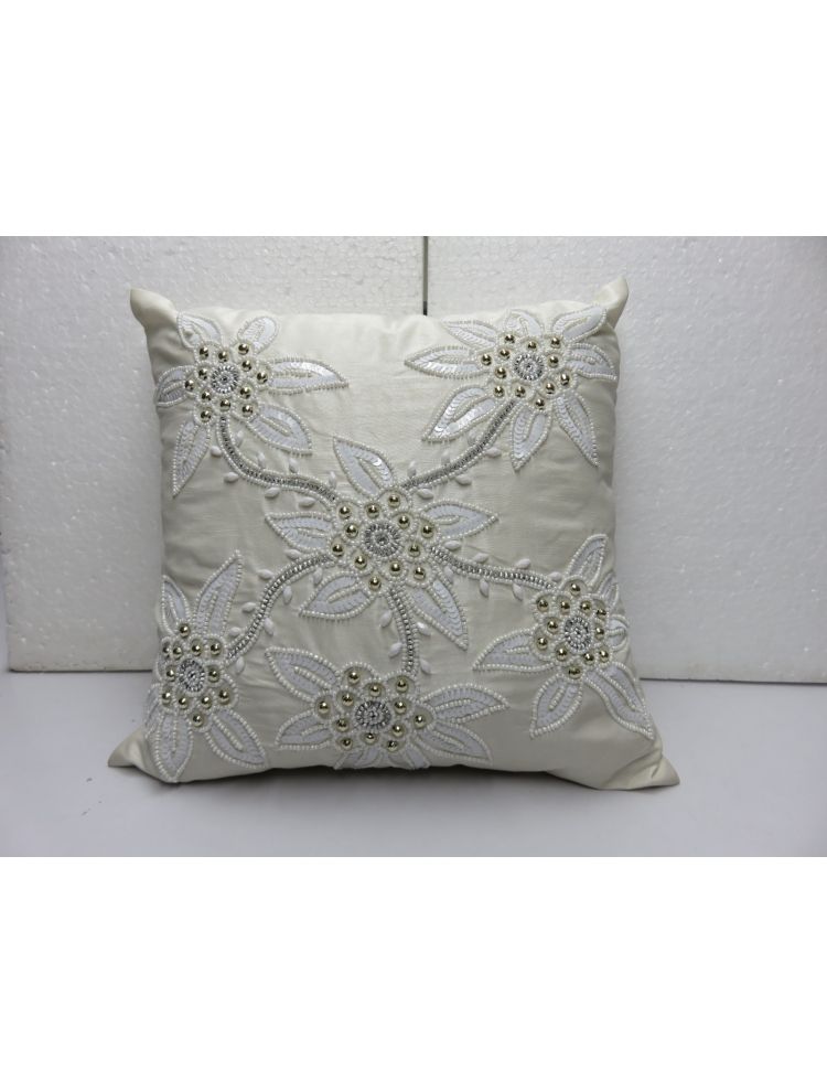 Flower Plastic & Glass Beaded Cushion Cover