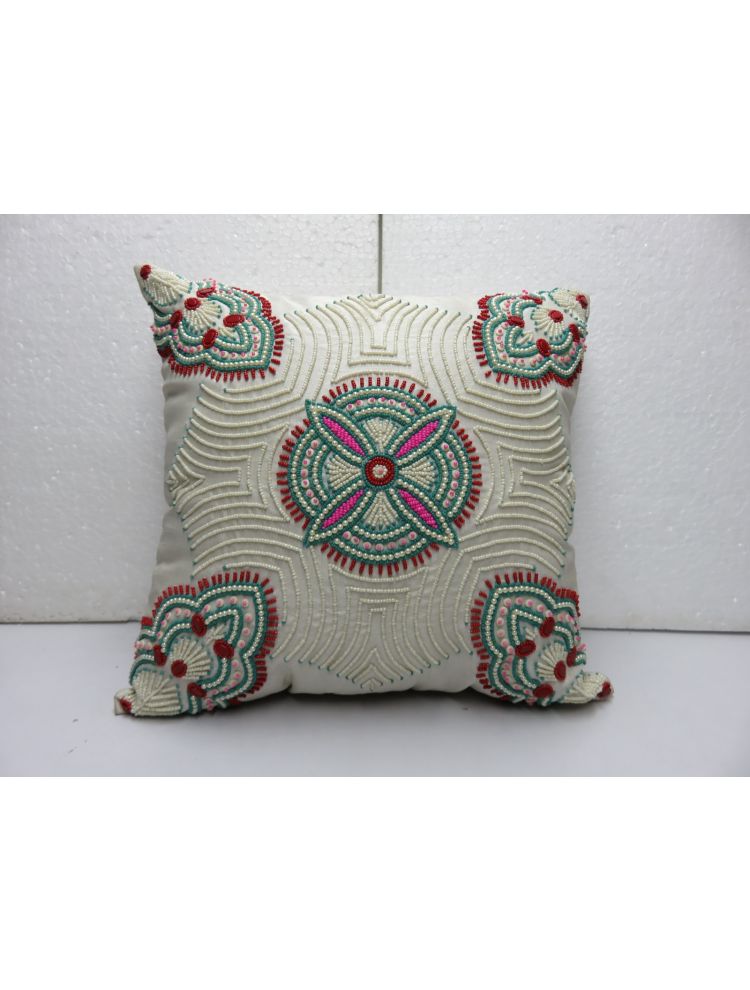 Centre Flower Beaded Cushion Cover