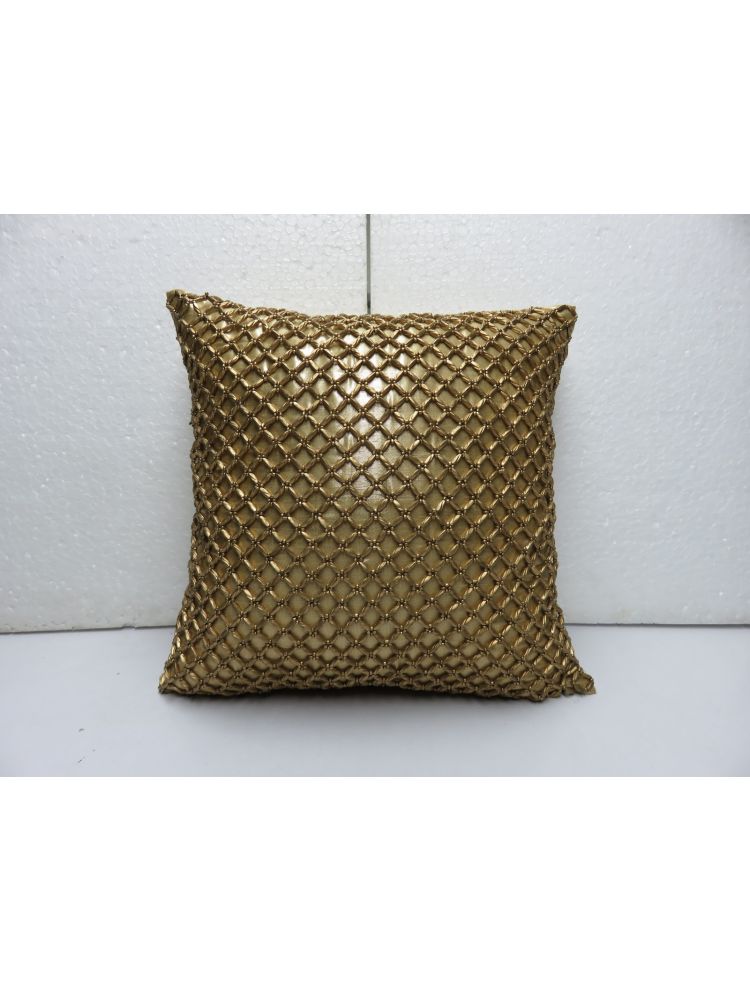 Yellow Beaded Golden Cushion Cover