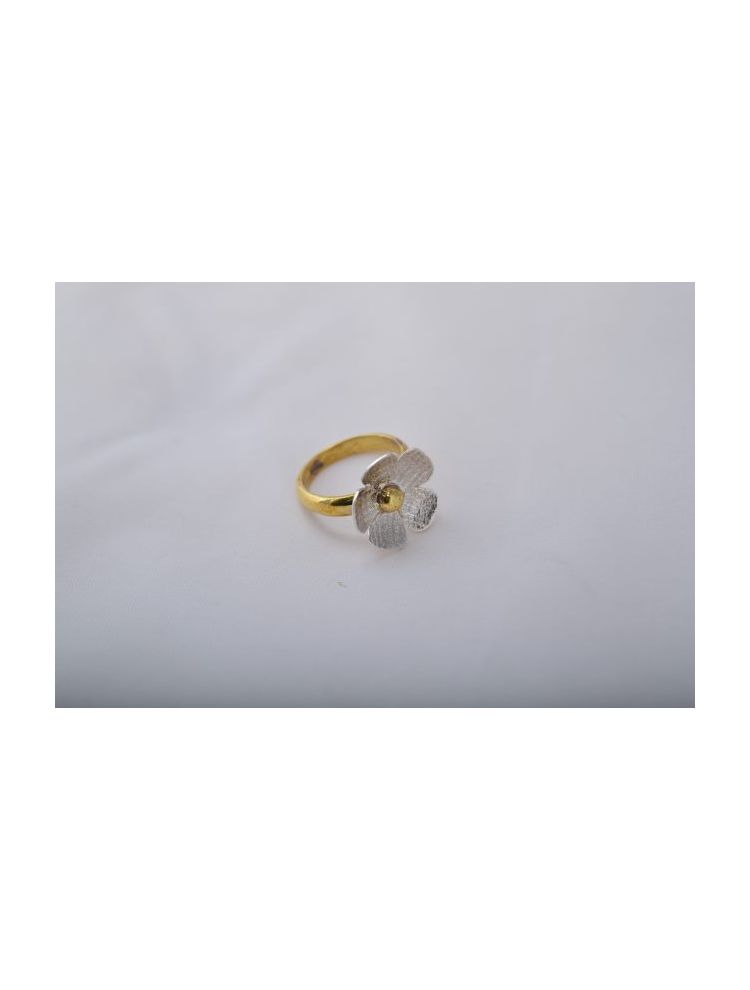 Brass Flower Silver Ring